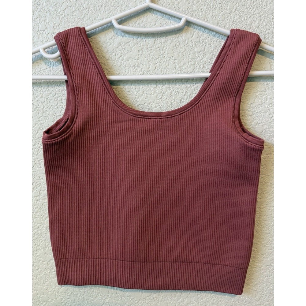 Athleta Girl Ribbed Crop Tank Top Youth Girls Size M 8-10 Burgundy Activewear